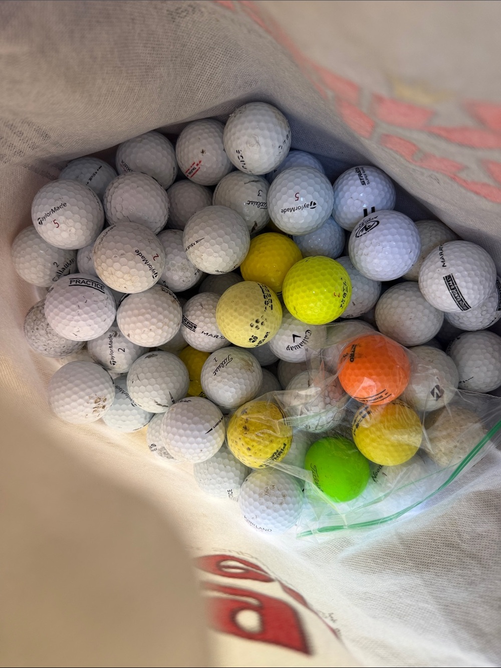 Assorted Kids Golf Balls - White, Yellow, Orange, Green qty over 60